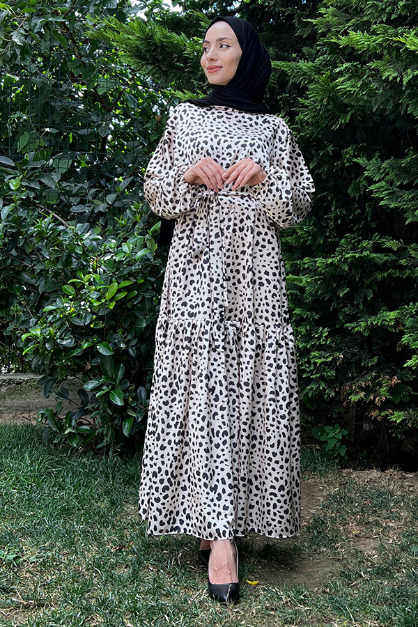 Damra Fırfırlı Saten Elbise - Krem