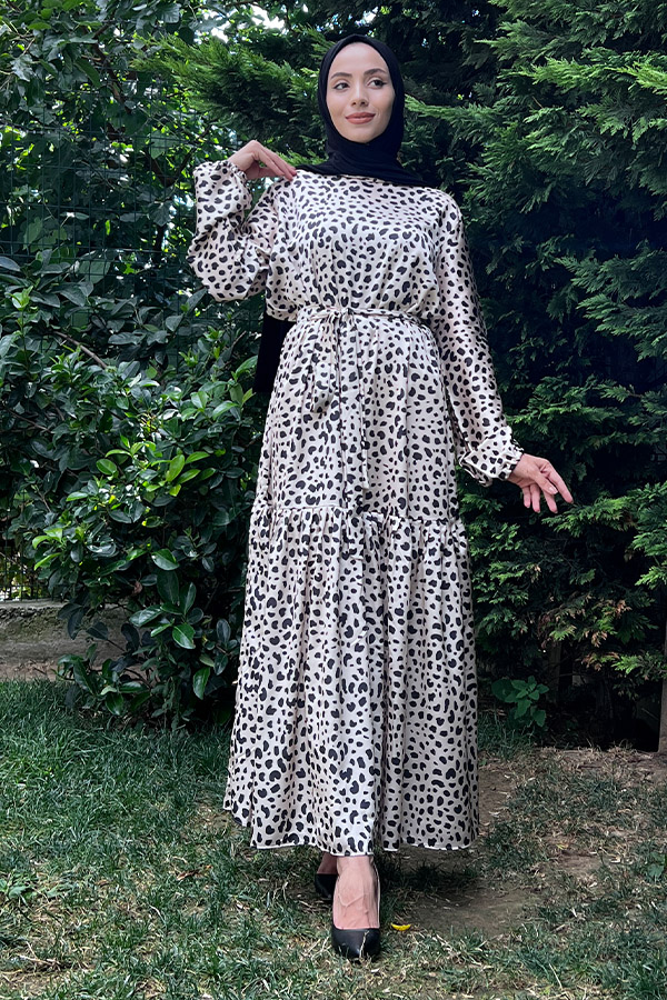 Damra Fırfırlı Saten Elbise - Krem