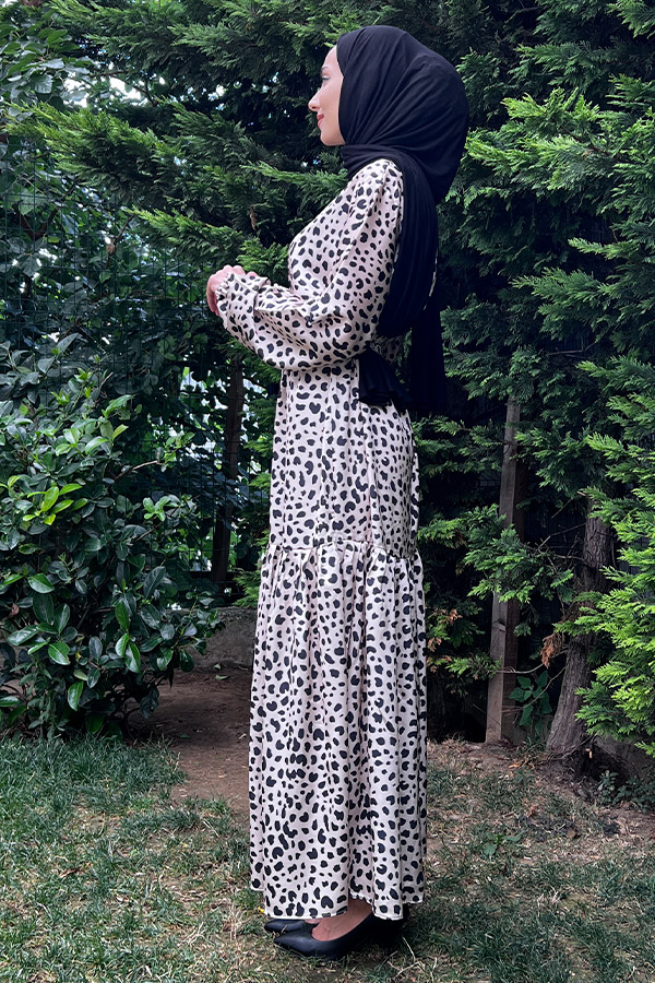 Damra Fırfırlı Saten Elbise - Krem