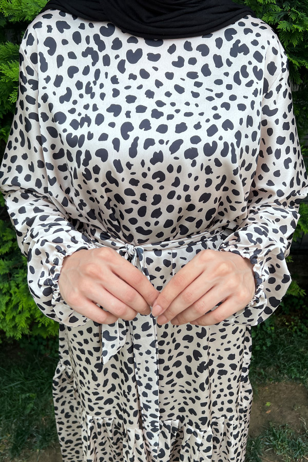 Damra Fırfırlı Saten Elbise - Krem