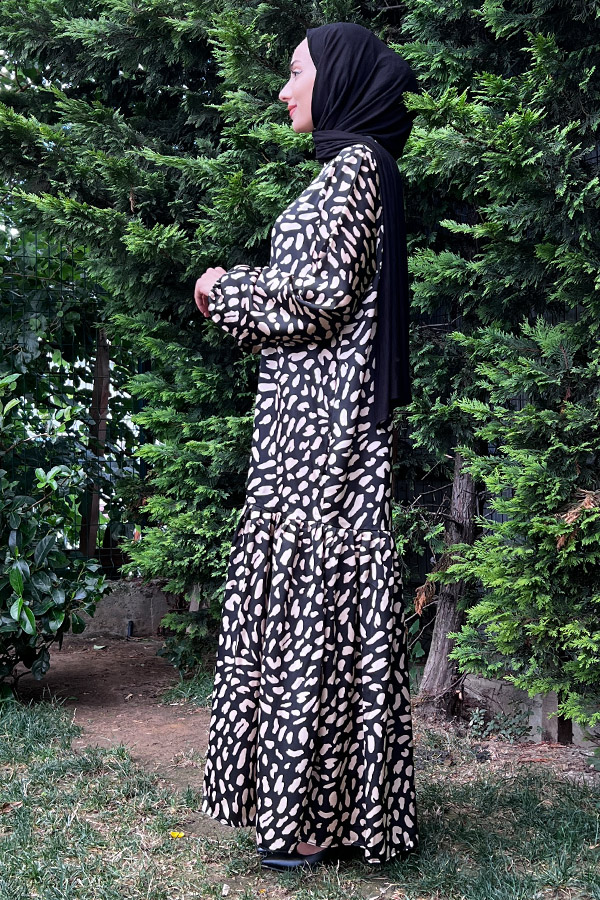 Damra Fırfırlı Saten Elbise - Siyah