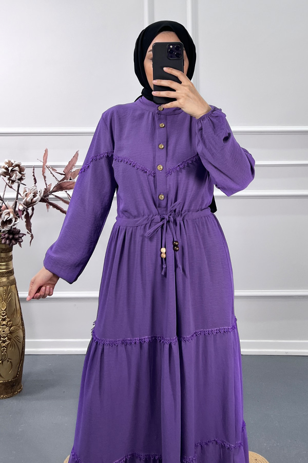 Dantel Detay Elbise - Mor Dantel Detay Elbise - Mor