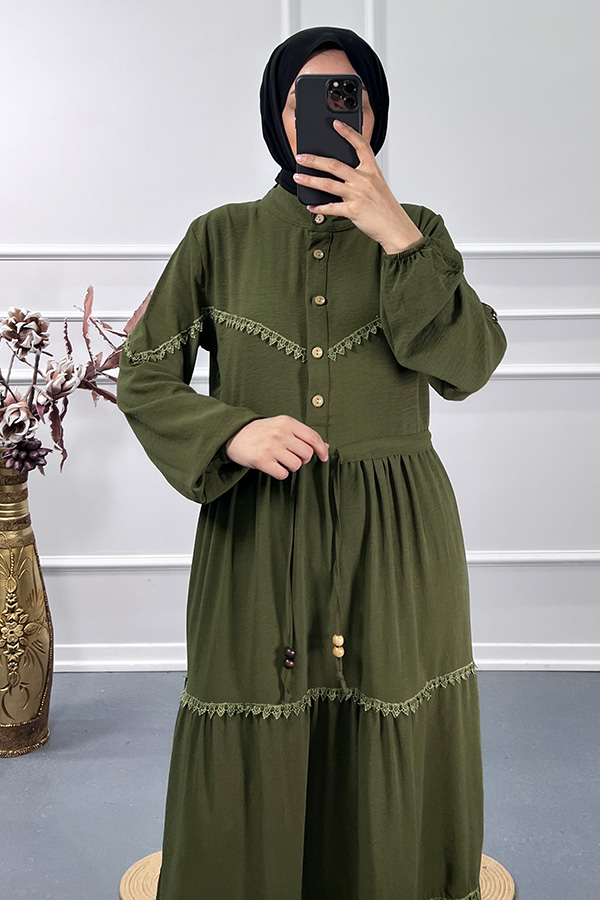 Dantel Detay Elbise - Yeşil