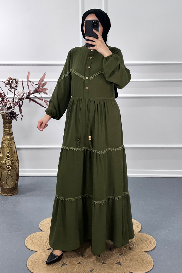 Dantel Detay Elbise - Yeşil