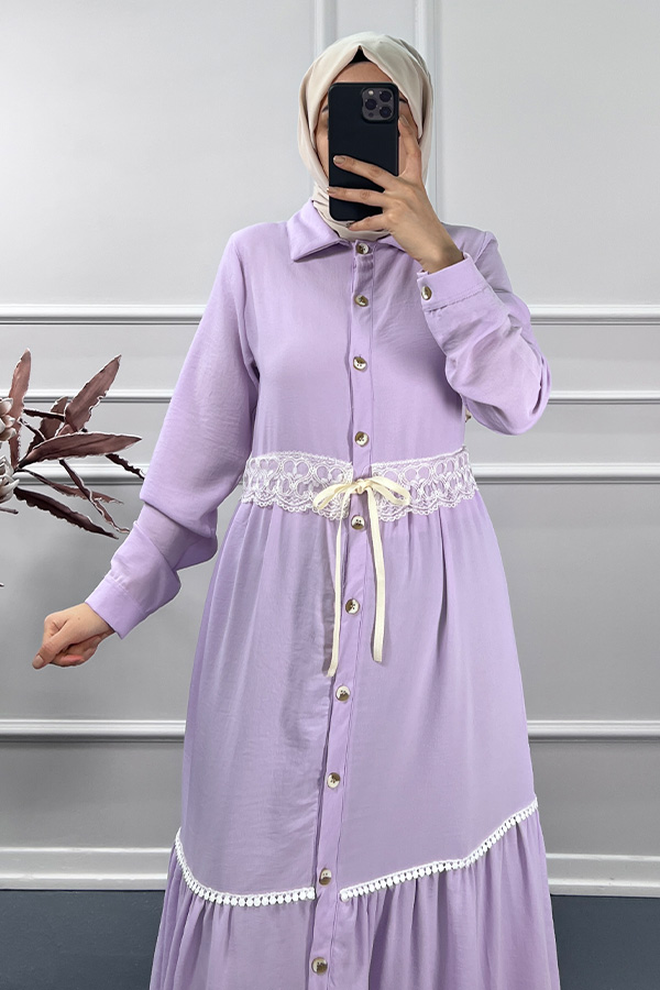 Dantel Detaylı Elbise - Lila