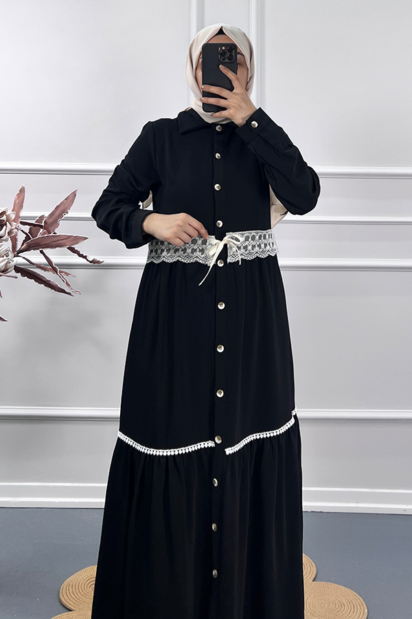 Dantel Detaylı Elbise - Siyah
