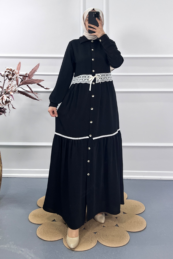Dantel Detaylı Elbise - Siyah