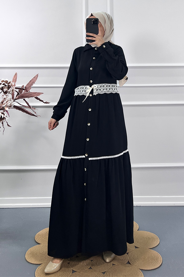 Dantel Detaylı Elbise - Siyah
