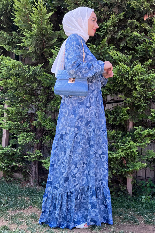 Desenli Elbise - Mavi