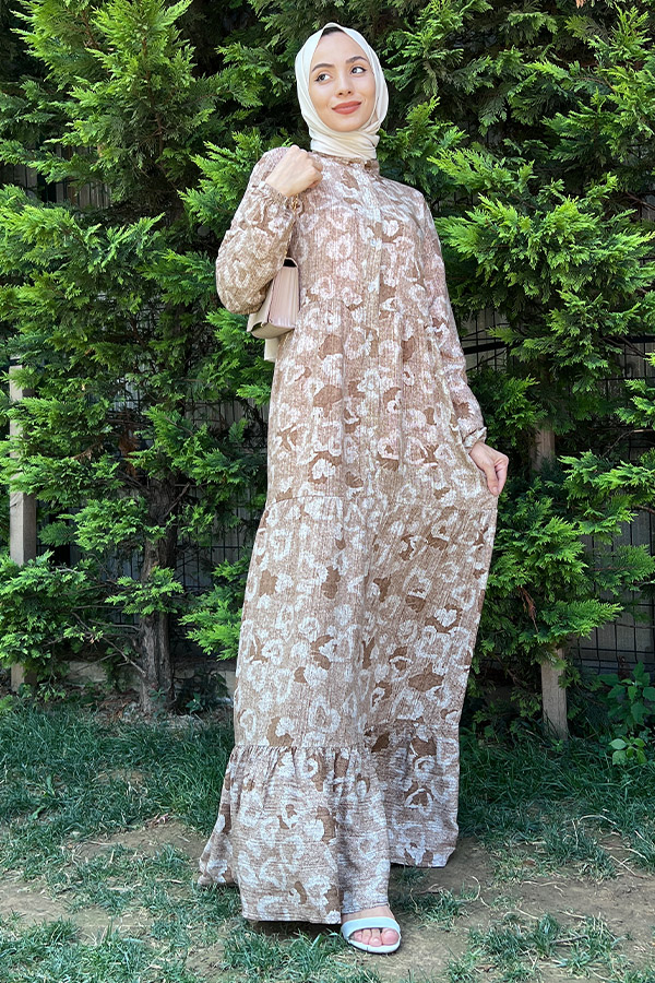 Desenli Elbise - Vizon