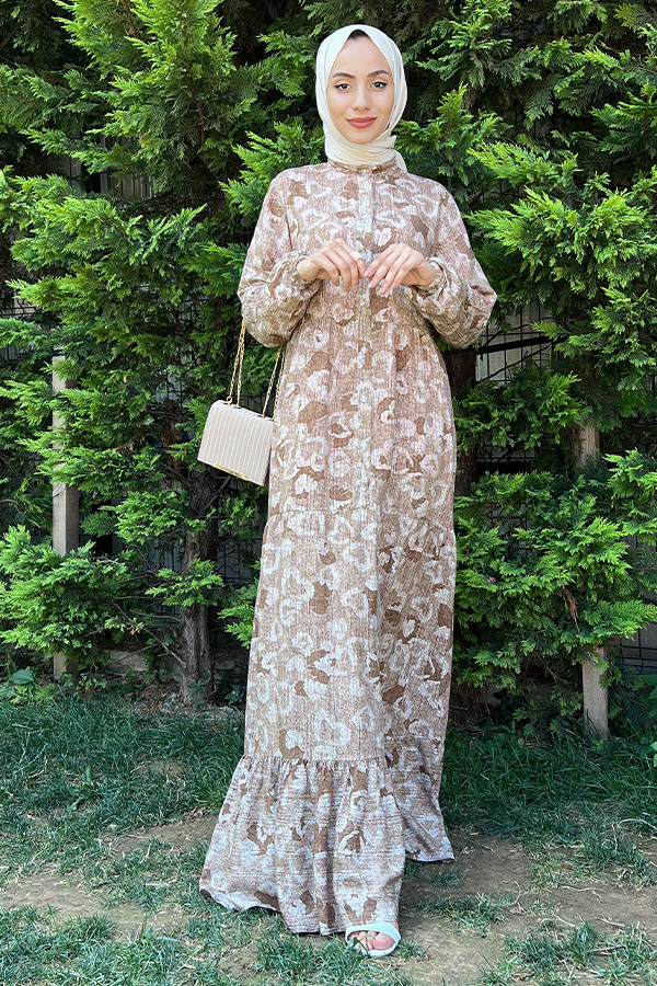 Desenli Elbise - Vizon