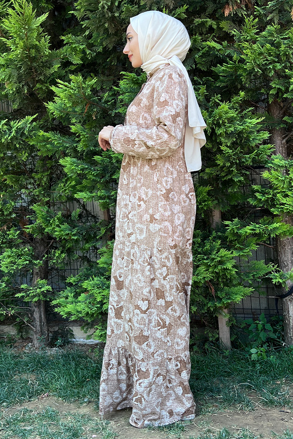 Desenli Elbise - Vizon