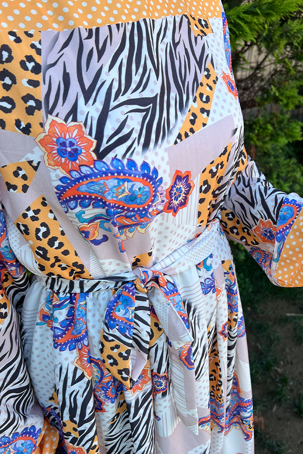 Desenli Şifon Elbise - Sarı