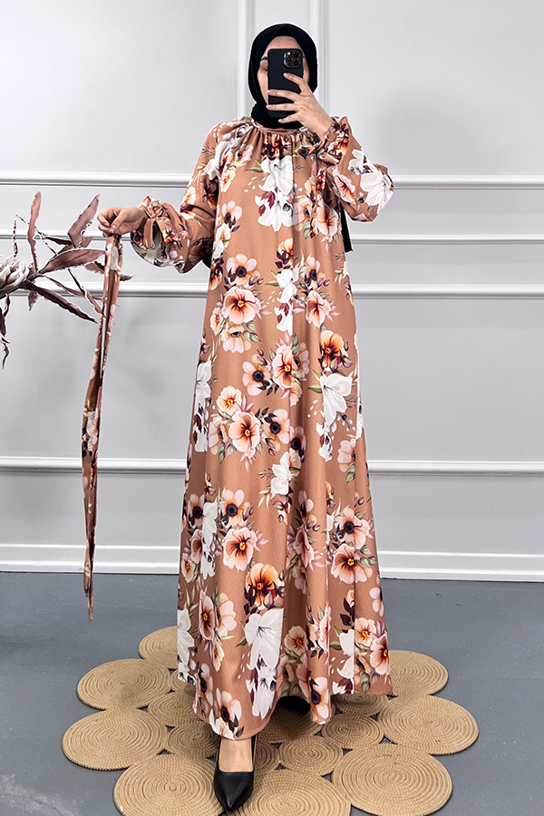 Dijital Baskı Elbise - Camel