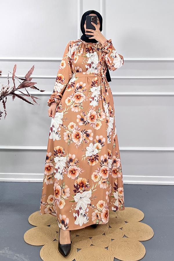 Dijital Baskı Elbise - Camel