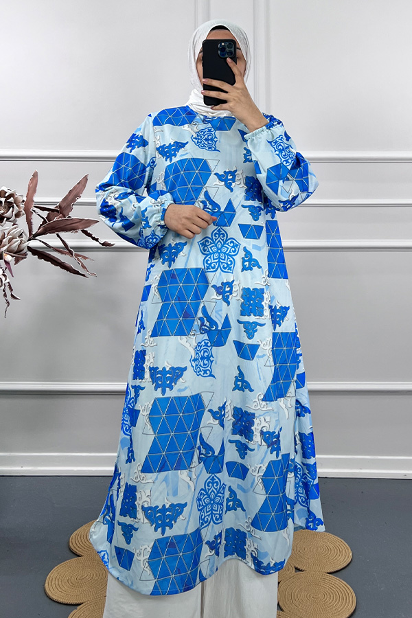 Dijital Baskı Tunik - Mavi