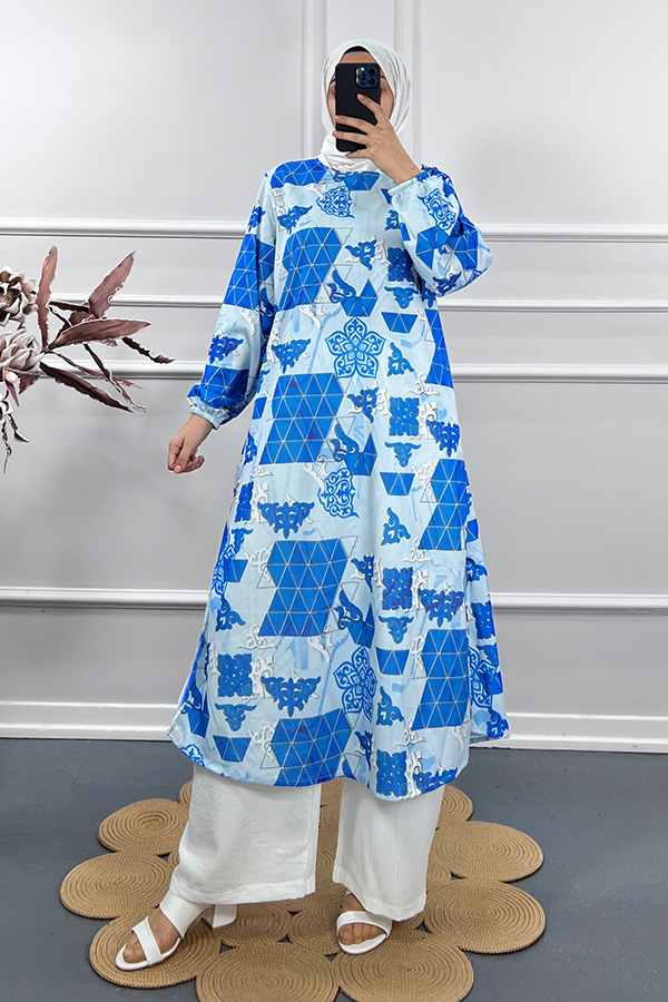 Dijital Baskı Tunik - Mavi