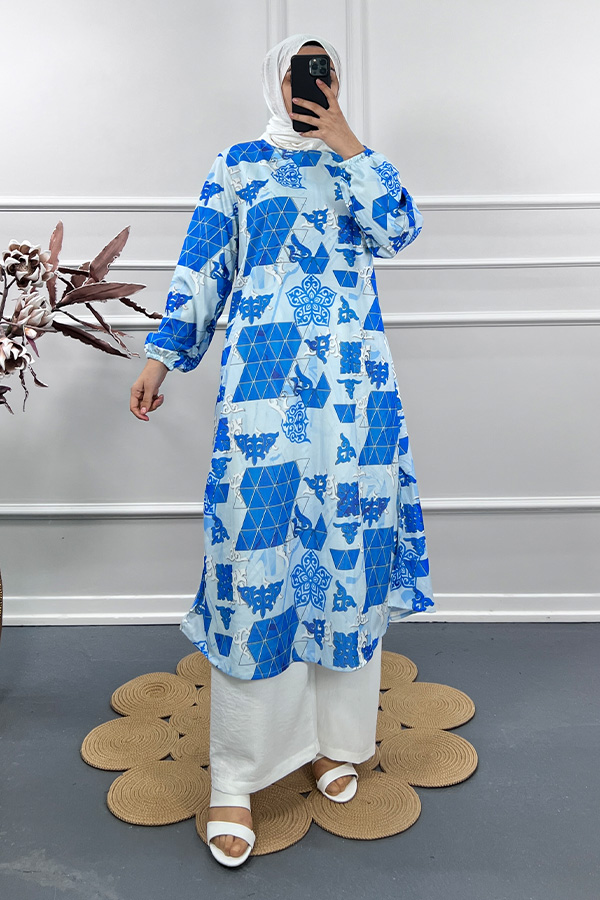 Dijital Baskı Tunik - Mavi
