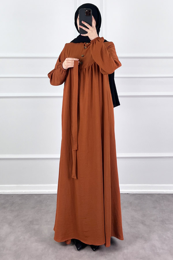 Düğmeli Ayrobin Elbise - Kiremit