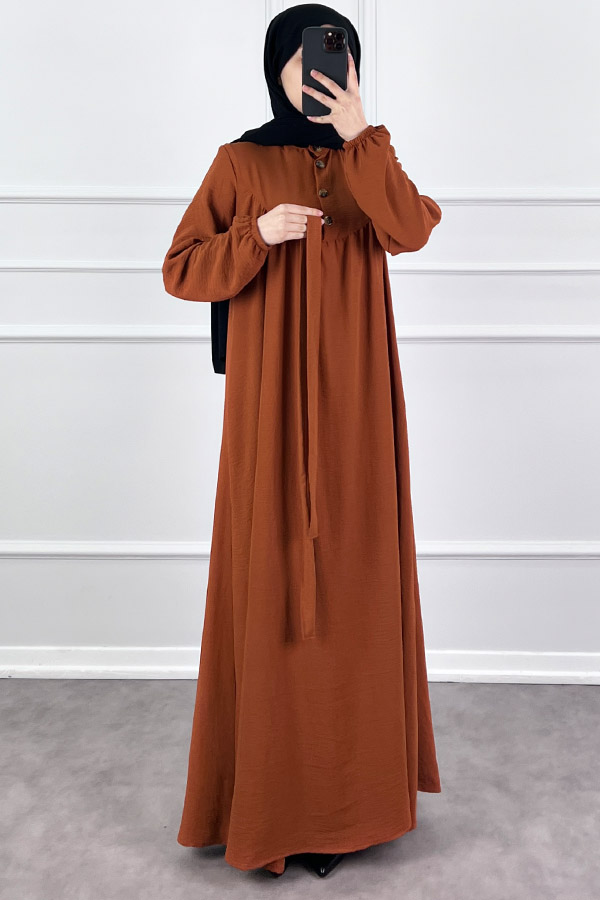 Düğmeli Ayrobin Elbise - Kiremit