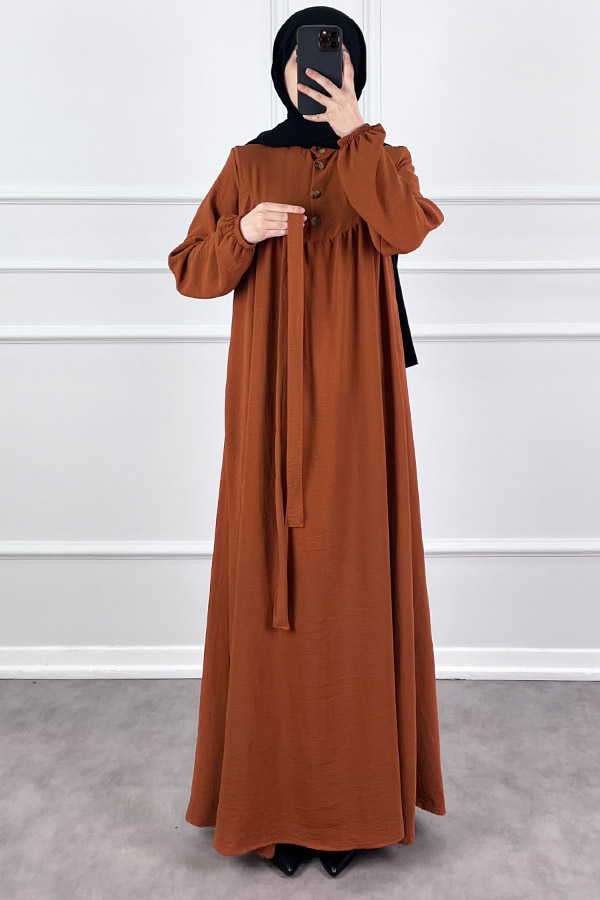 Düğmeli Ayrobin Elbise - Kiremit