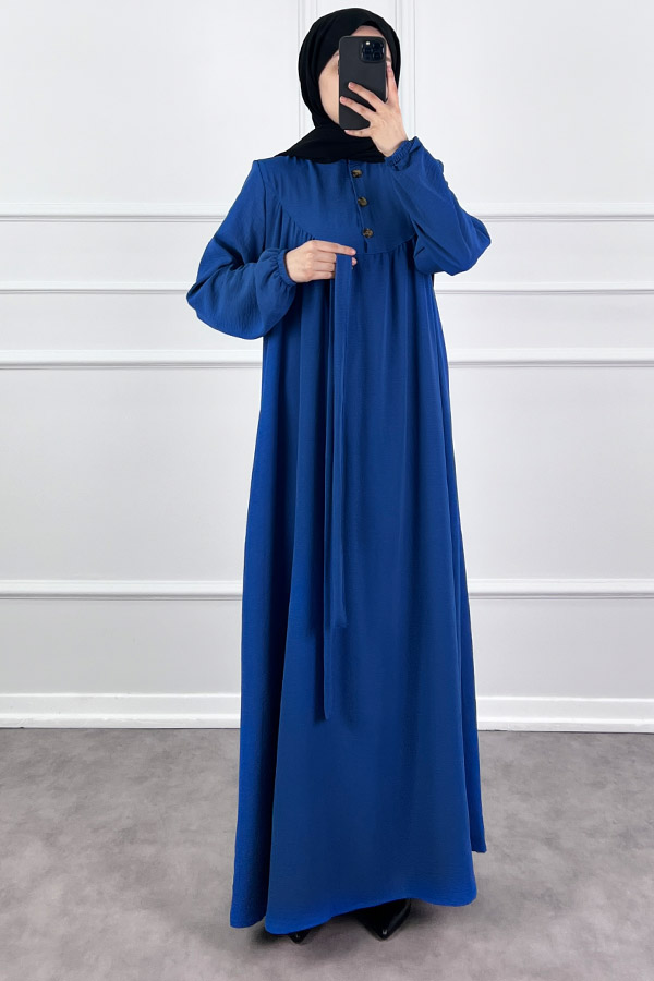 Düğmeli Ayrobin Elbise - Mavi