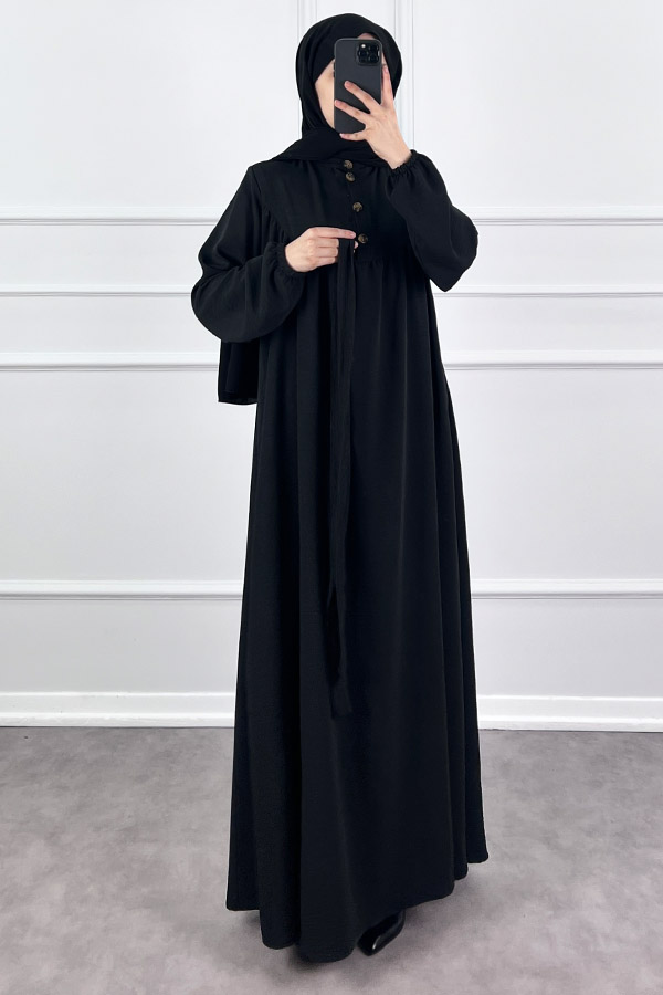 Düğmeli Ayrobin Elbise - Siyah