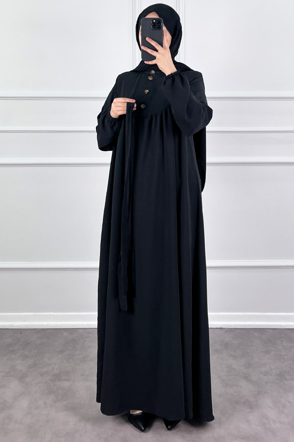 Düğmeli Ayrobin Elbise - Siyah