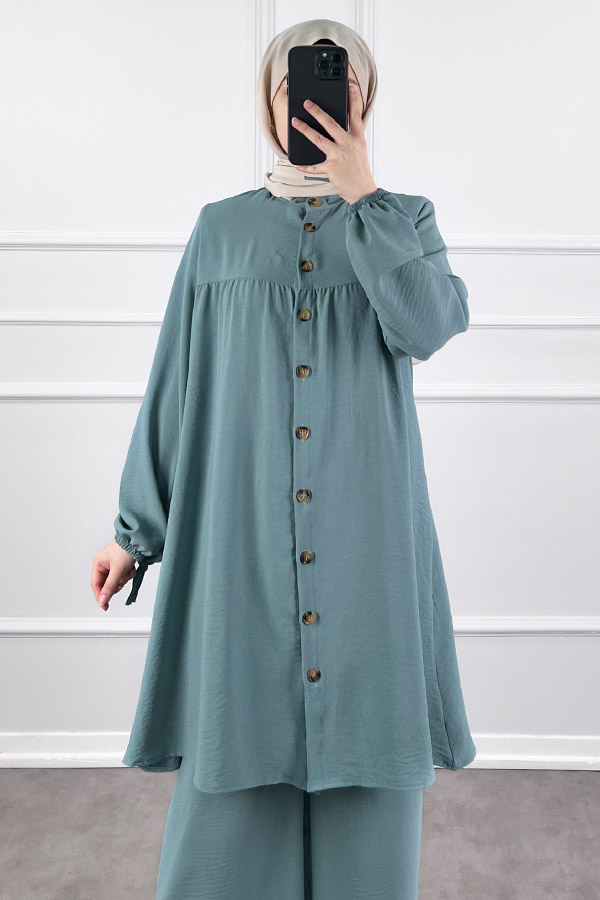 Düğmeli Ayrobin İkili Takım - Mint