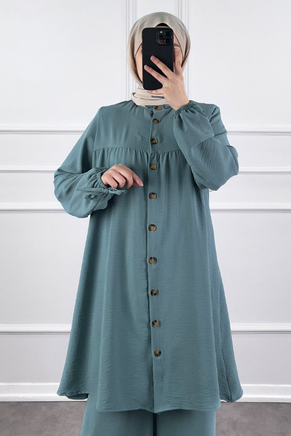 Düğmeli Ayrobin İkili Takım - Mint