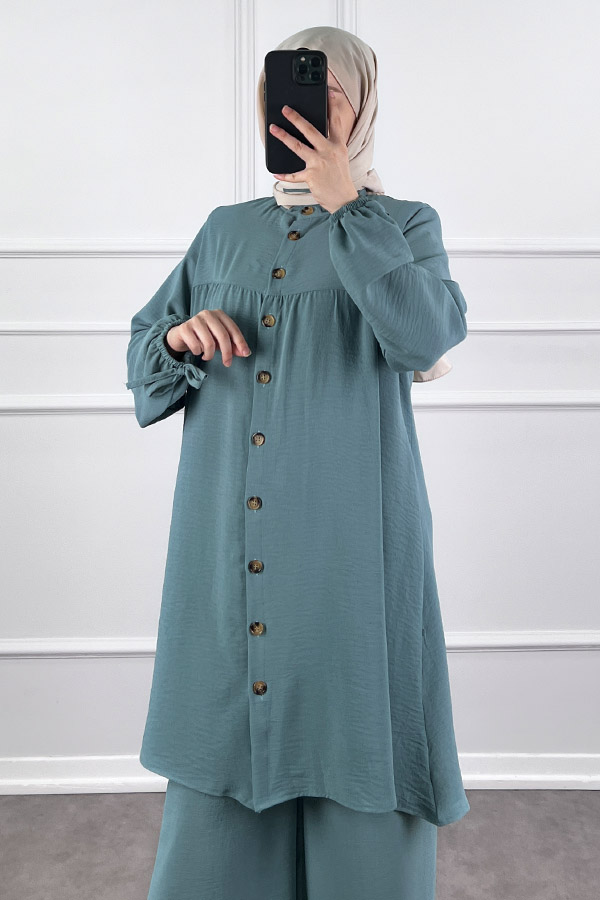 Düğmeli Ayrobin İkili Takım - Mint