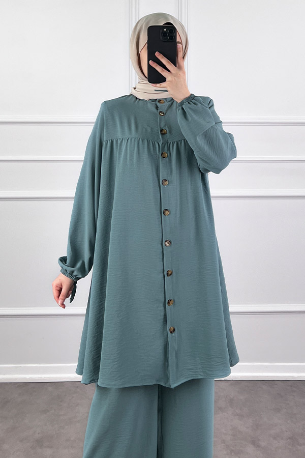 Düğmeli Ayrobin İkili Takım - Mint