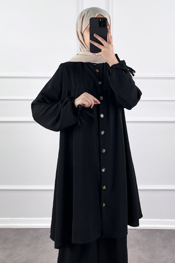 Düğmeli Ayrobin İkili Takım - Siyah