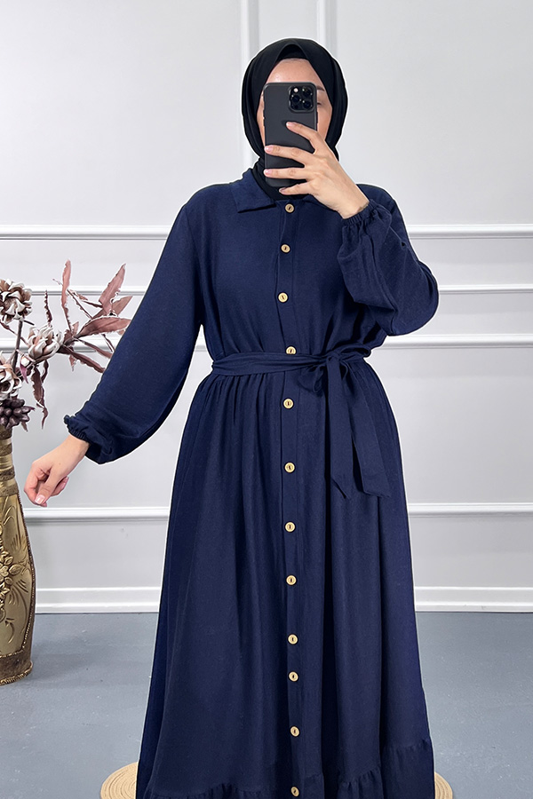 Düğmeli Elbise - Lacivert