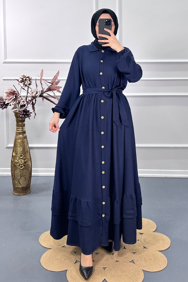 Düğmeli Elbise - Lacivert