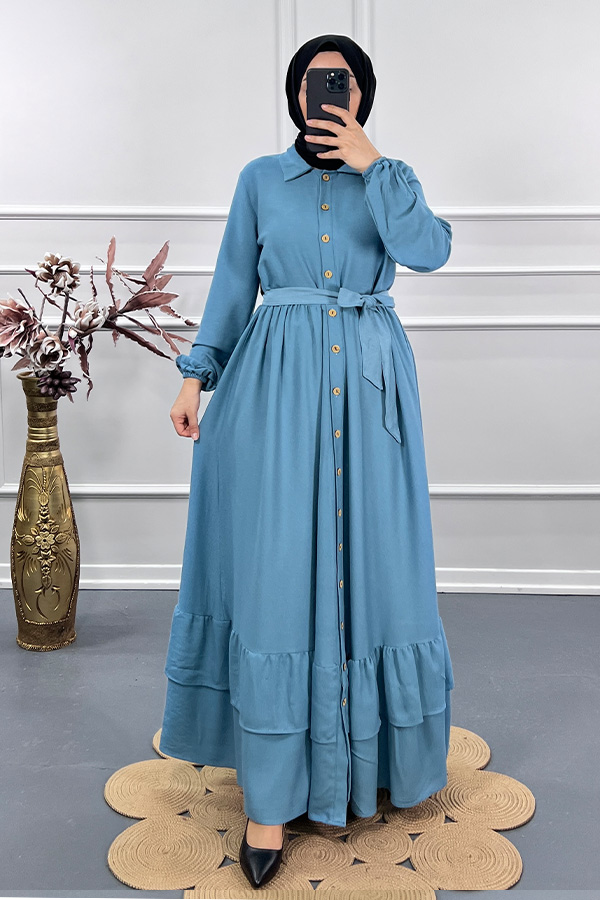 Düğmeli Elbise - Mavi