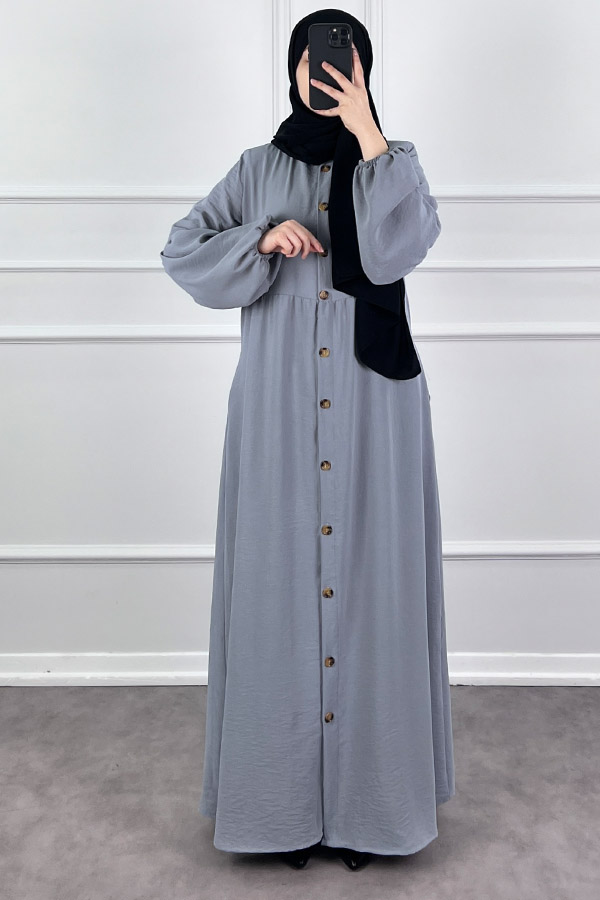 Düğmeli Ferace Elbise - Gri