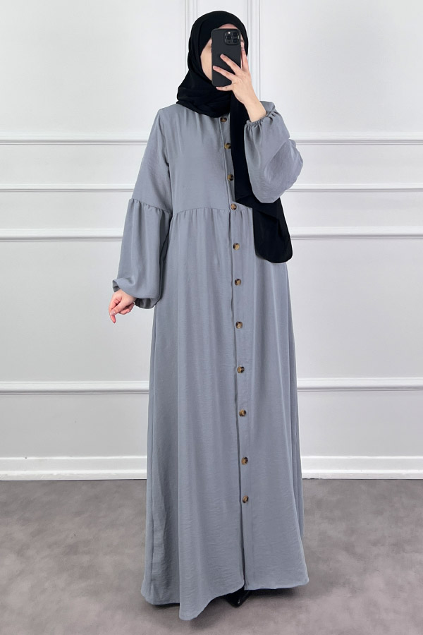 Düğmeli Ferace Elbise - Gri