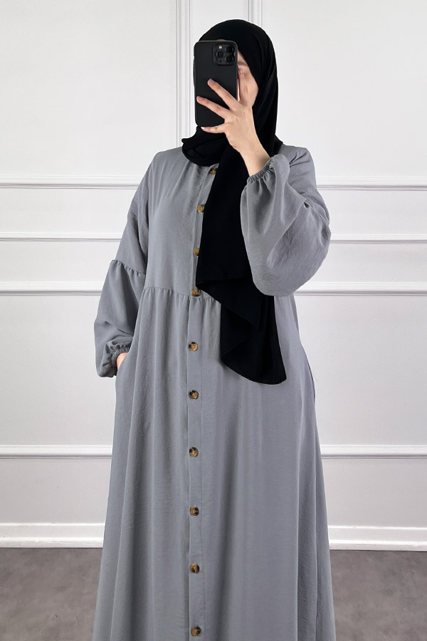 Düğmeli Ferace Elbise - Gri
