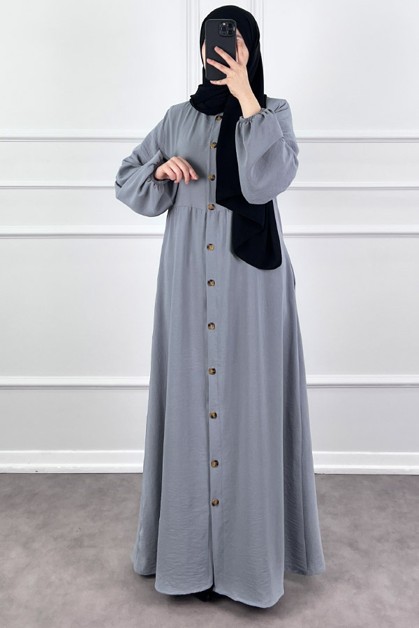 Düğmeli Ferace Elbise - Gri