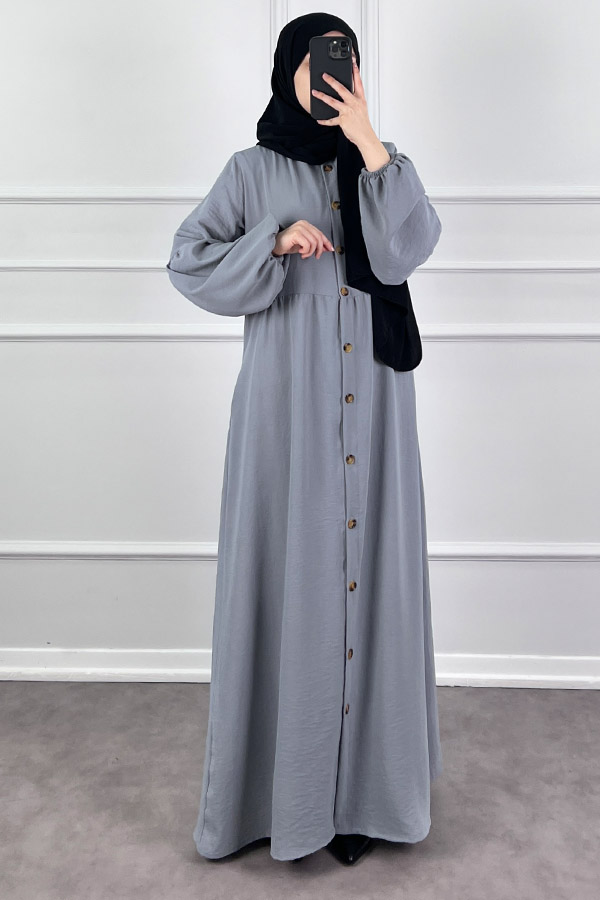 Düğmeli Ferace Elbise - Gri