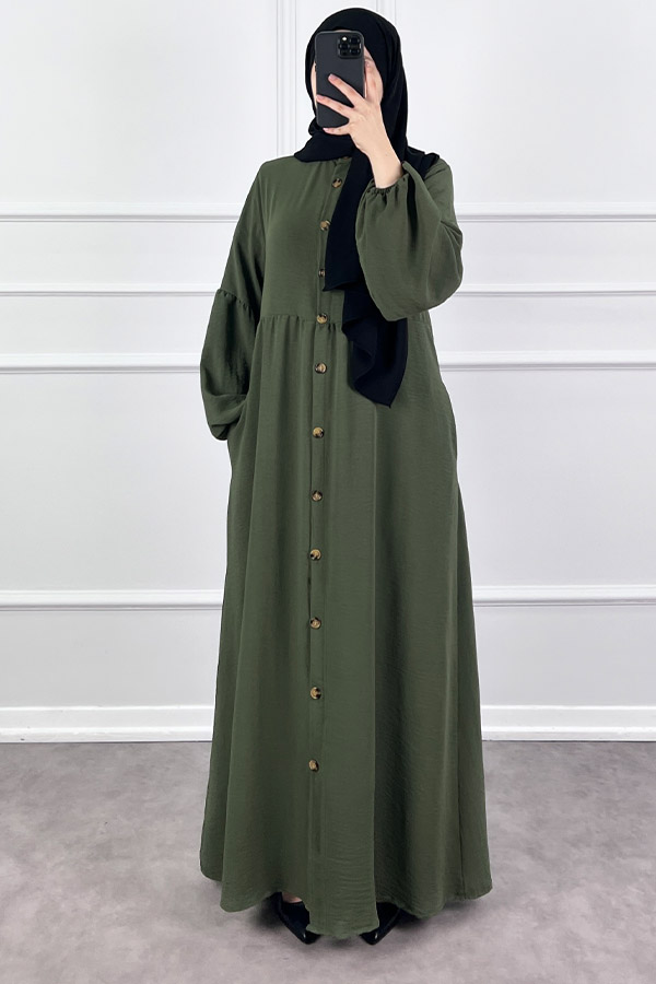Düğmeli Ferace Elbise - Haki
