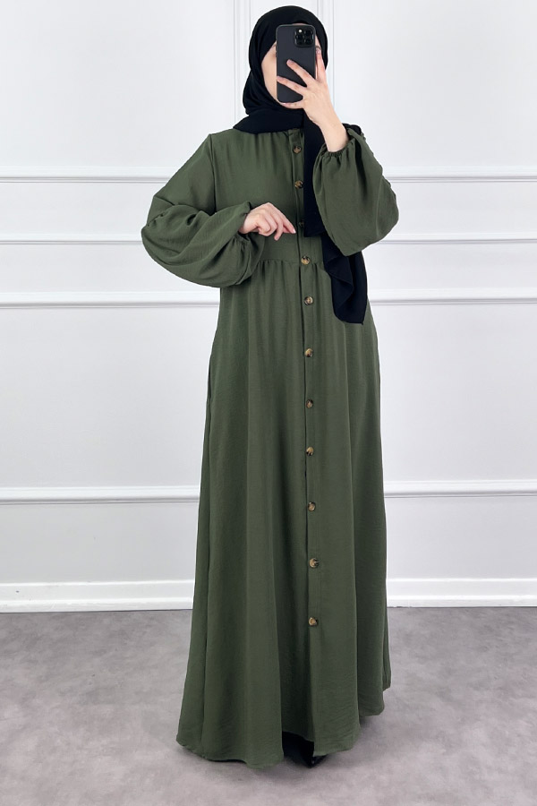 Düğmeli Ferace Elbise - Haki