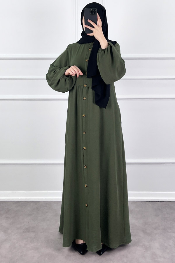 Düğmeli Ferace Elbise - Haki