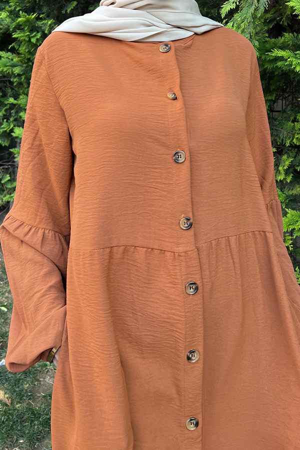 Düğmeli Ferace Elbise - Kiremit