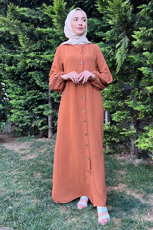 Düğmeli Ferace Elbise - Kiremit