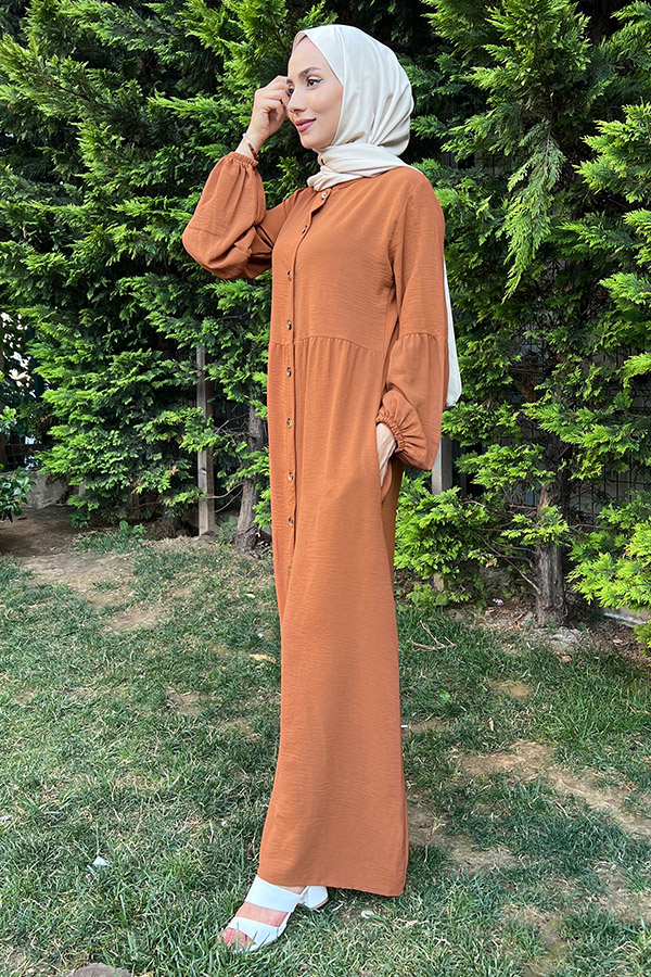 Düğmeli Ferace Elbise - Kiremit