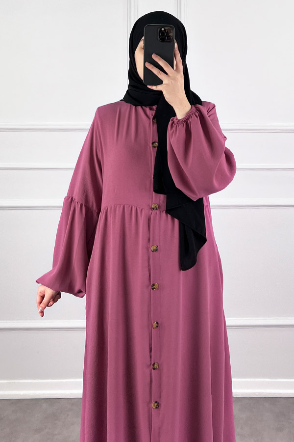 Düğmeli Ferace Elbise - Pembe Düğmeli Ferace Elbise - Pembe