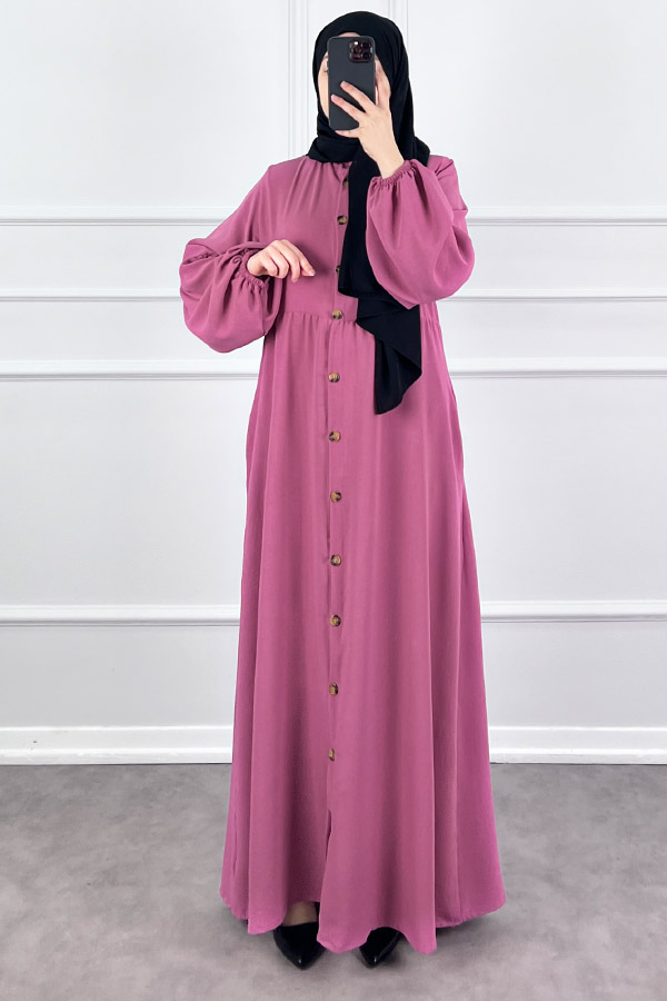 Düğmeli Ferace Elbise - Pembe Düğmeli Ferace Elbise - Pembe