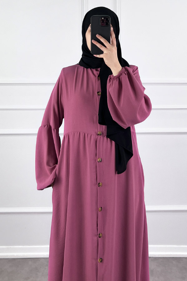 Düğmeli Ferace Elbise - Pembe Düğmeli Ferace Elbise - Pembe